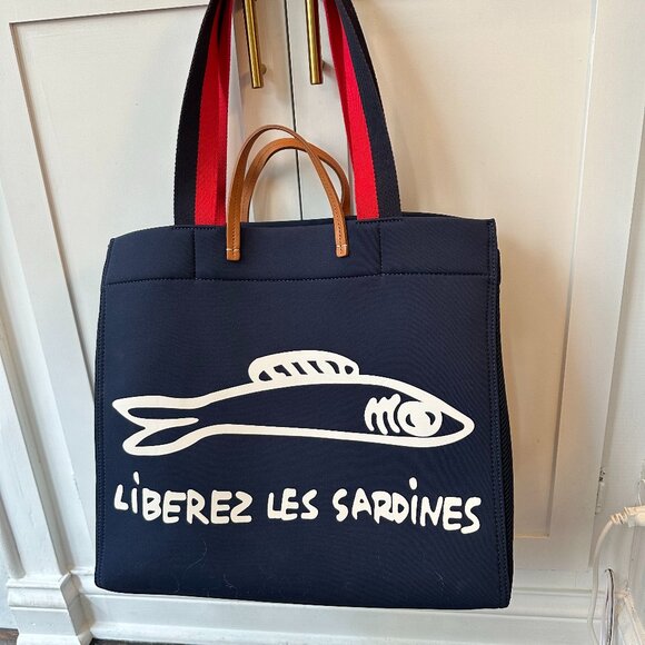 Clare V.  Trucker Beach Les Sardines Tote in Navy - Picture 1 of 7